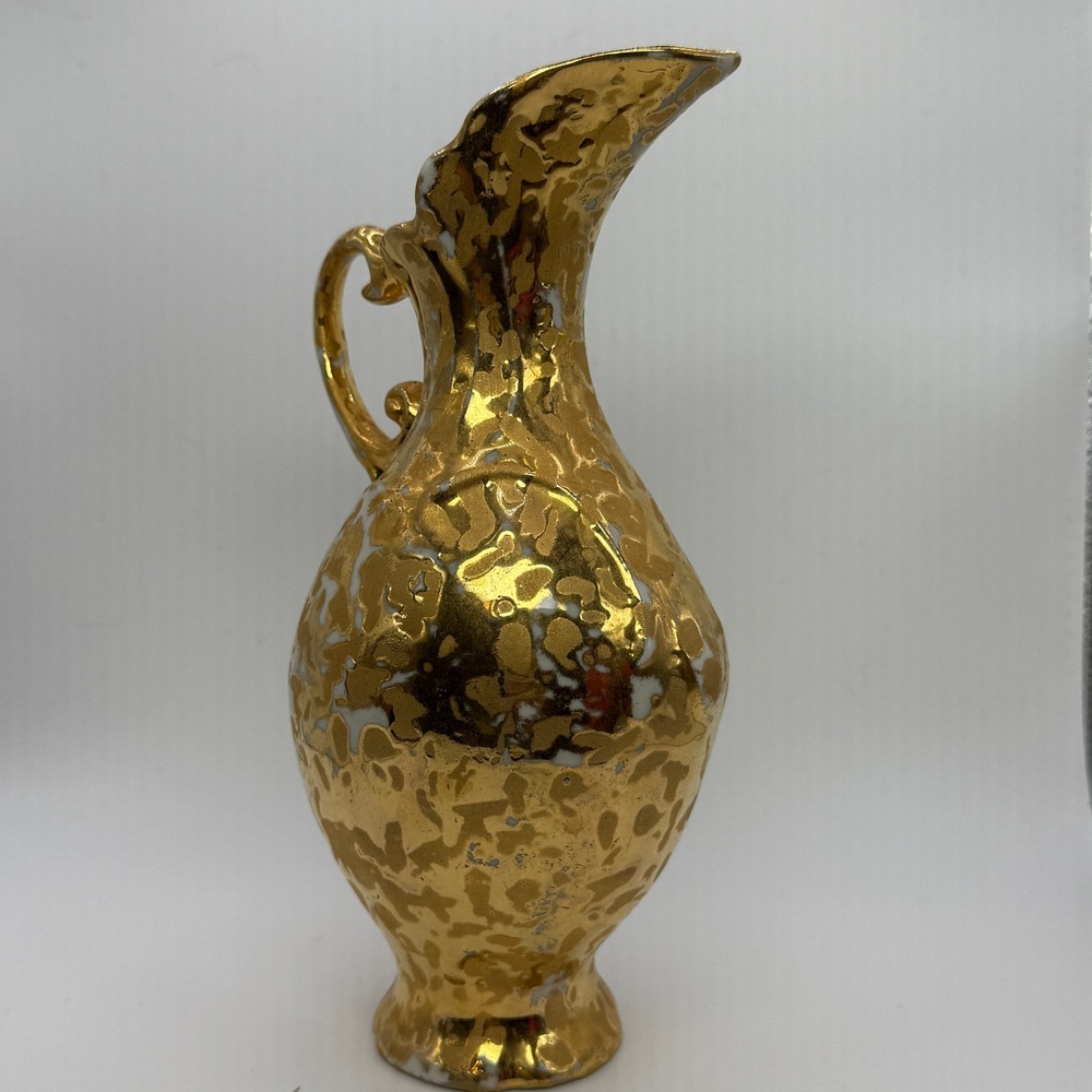 Vtg Dixon Art Studios Weeping Gold Pitcher Vase MCM Gold 22K Gold Encrusted